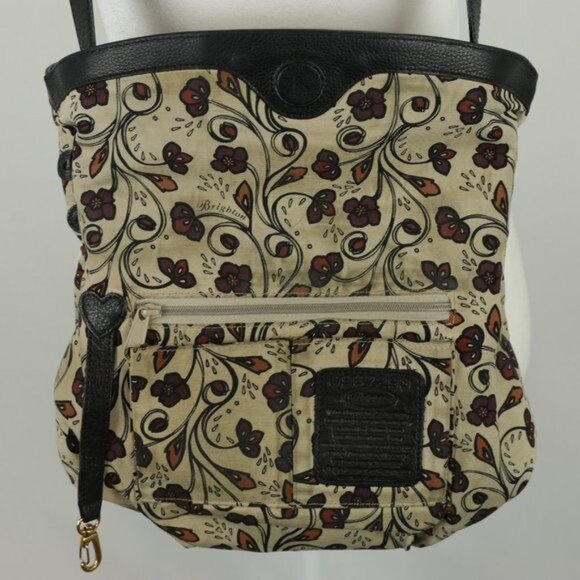 Brighton Women's Black Brown Embossed Leather Fold Over Crossbody Bag - Picture 6 of 8